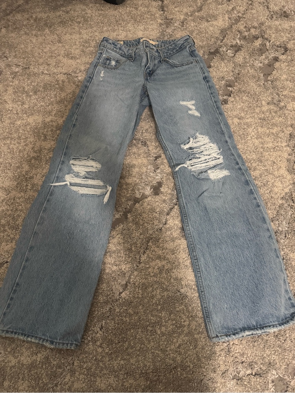 Light Blue Low Rise Distressed Women's Jeans - Classic Straight Fit